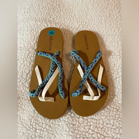MEGNYA Blue and White Braided Sandals NWOT - Picture 1 of 8